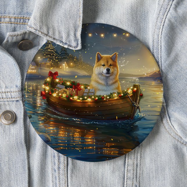 American Akita Christmas Festive Voyage 6 Cm Round Badge (In Situ)