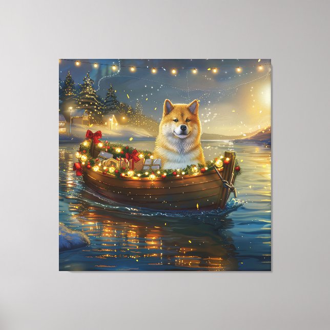 American Akita Christmas Festive Voyage Canvas Print (Front)