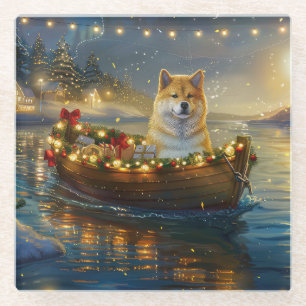 American Akita Christmas Festive Voyage Glass Coaster