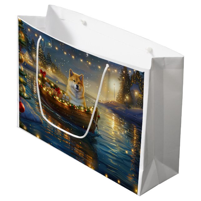 American Akita Christmas Festive Voyage Large Gift Bag (Front Angled)