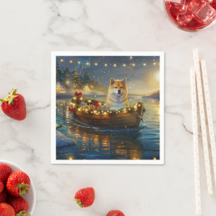American Akita Christmas Festive Voyage Napkin