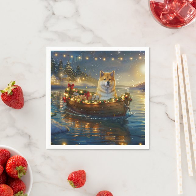 American Akita Christmas Festive Voyage Napkin (Insitu)