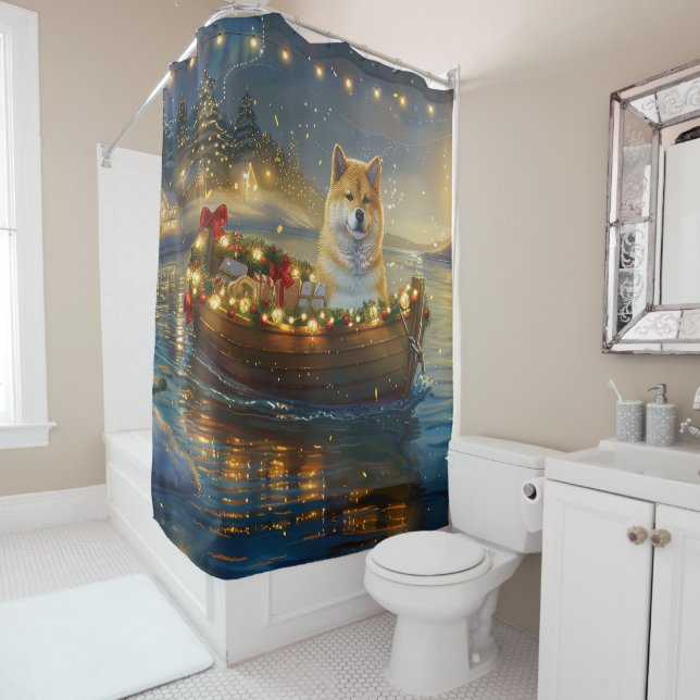 American Akita Christmas Festive Voyage Shower Curtain (In Situ)