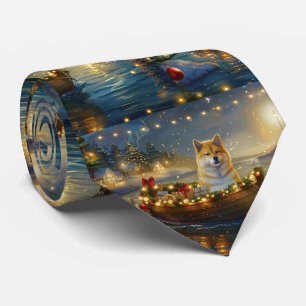 American Akita Christmas Festive Voyage Tie