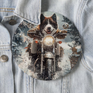 American Akita Dog Riding Motorcycle Christmas  6 Cm Round Badge