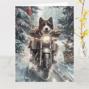 American Akita Dog Riding Motorcycle Christmas Card