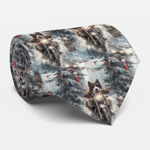 American Akita Dog Riding Motorcycle Christmas  Tie