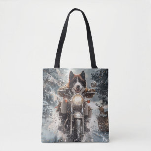 American Akita Dog Riding Motorcycle Christmas  Tote Bag