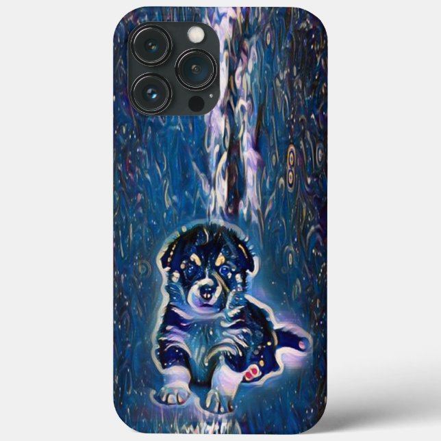 American Akita Puppy Blue Starry Night Case-Mate iPhone Case (Back)