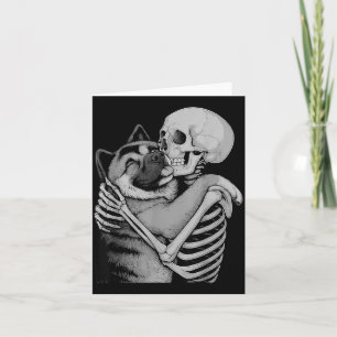 American Akita Skeleton Hug Halloween Dog Lover Card