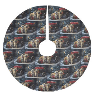 American Akita Snowy Sleigh Ride Christmas Decor Brushed Polyester Tree Skirt