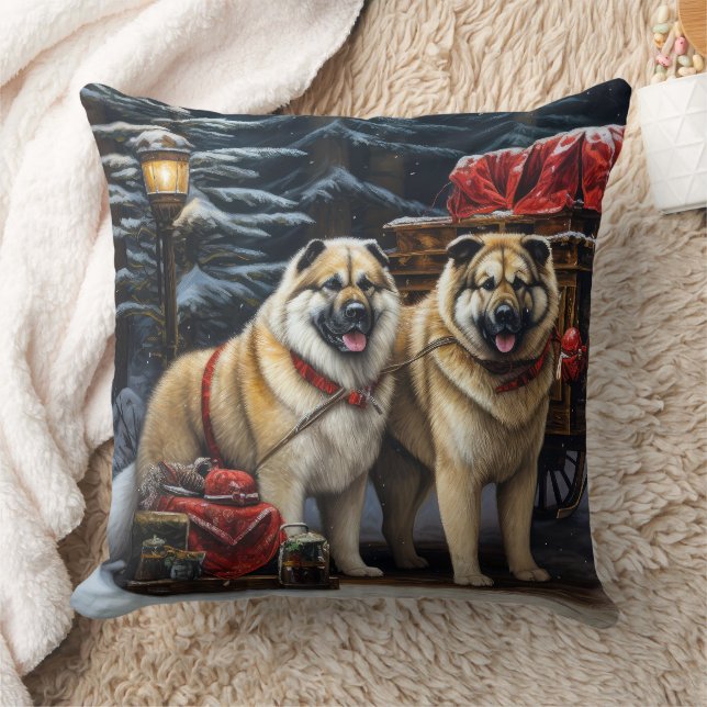 American Akita Snowy Sleigh Ride Christmas Decor Cushion (Blanket)