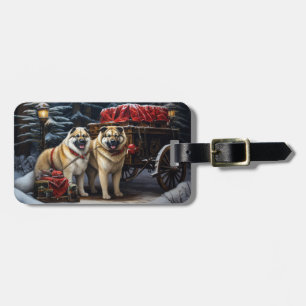 American Akita Snowy Sleigh Ride Christmas Decor Luggage Tag