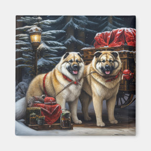 American Akita Snowy Sleigh Ride Christmas Decor Magnet