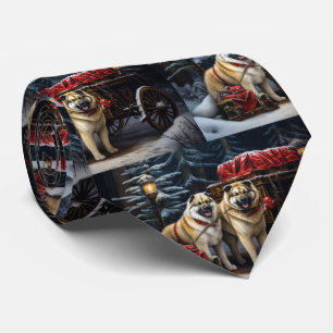 American Akita Snowy Sleigh Ride Christmas Decor Tie