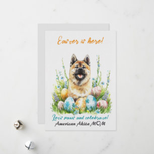 American Akita Watercolor Easter Dog Mum Dad Holiday Card