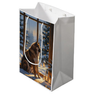 American Akita With Christmas Lights Holiday Medium Gift Bag