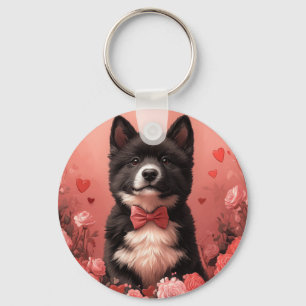 American Akita with Roses - Valentine's Day Key Ring