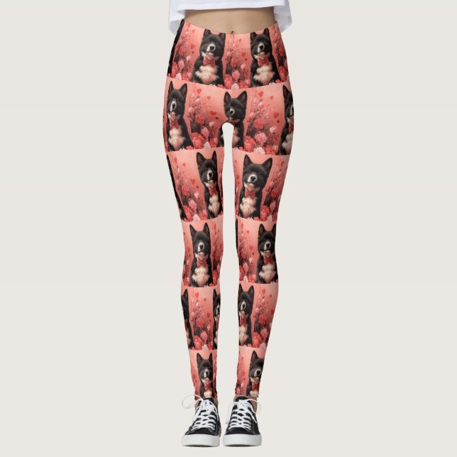 American Akita with Roses - Valentine's Day Leggings (Front)