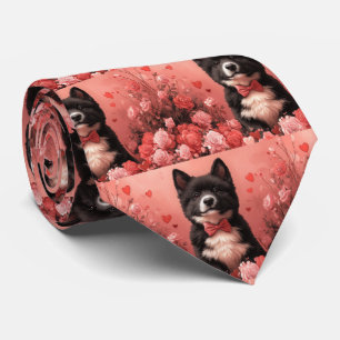 American Akita with Roses - Valentine's Day Tie