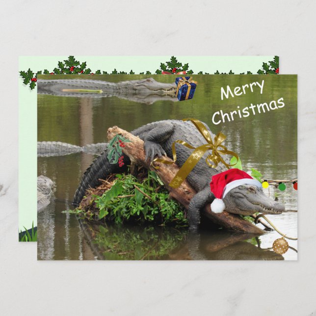American Alligator Christmas Flat Card (Front/Back)