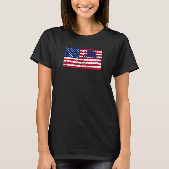 American America Moto Motorcycle Racer Racing T-Shirt (Front)