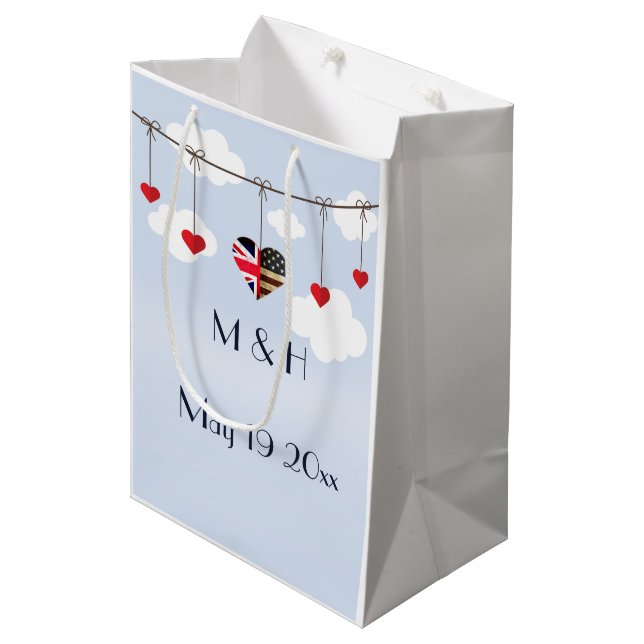American and British flags, Heart Royal Wedding Medium Gift Bag (Front Angled)