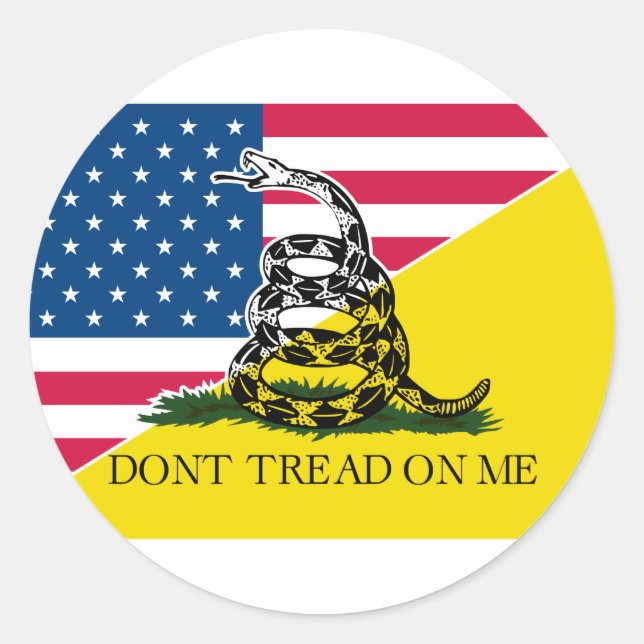 American and Gadsden Flag Classic Round Sticker (Front)