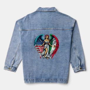 American and Mexico Flag Angel woMan Patriotic Art Denim Jacket