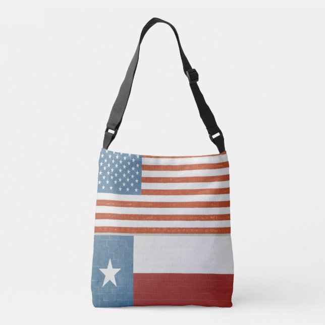 American and Texas Flag USA Red White and Blue Crossbody Bag (Back)