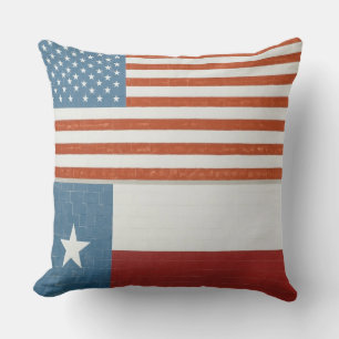 American and Texas Flag USA Red White and Blue Cushion