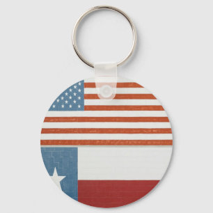 American and Texas Flag USA Red White and Blue Key Ring