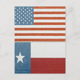 American and Texas Flag USA Red White and Blue Postcard