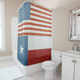 American and Texas Flag USA Red White and Blue Shower Curtain