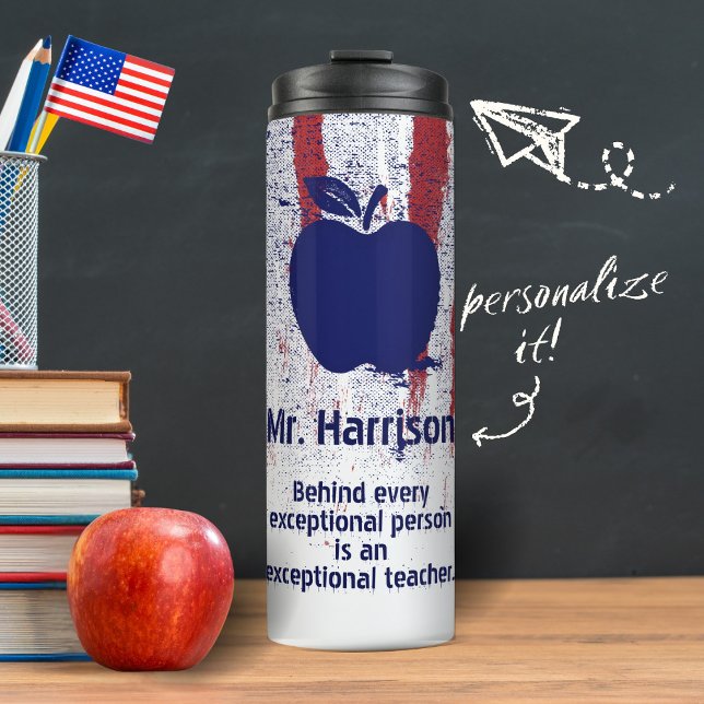 American Apple Stamp Custom Name Quote Teacher Thermal Tumbler (Creator Uploaded)