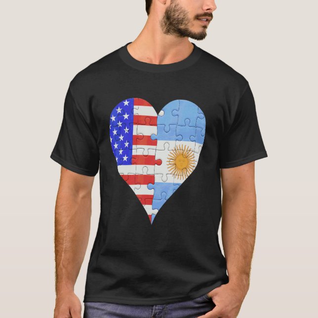 American Argentinian Flag Heart T-Shirt (Front)