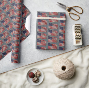 American Artistic Red White and Blue Flag Pattern Wrapping Paper
