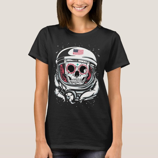 American Astronaut Helmet Skull Day Of The Dead T-Shirt (Front)