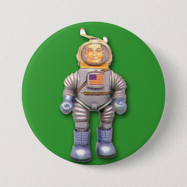 American Astronaut Toy Robot Round Button (Front)