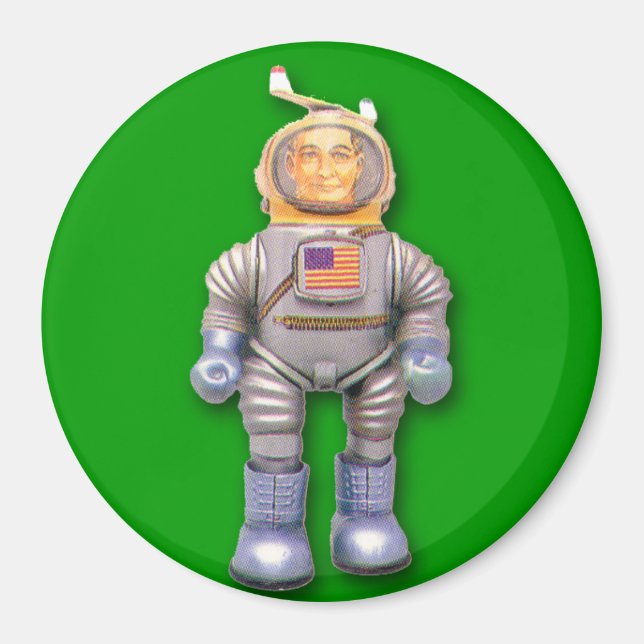 American Astronaut Toy Robot Round Magnet (Front)