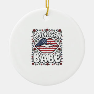 American Babe Patriotic Vintage Engraving Design_1 Ceramic Tree Decoration