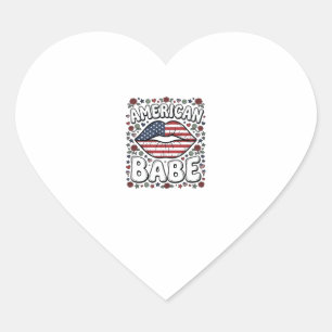 American Babe Patriotic Vintage Engraving Design_1 Heart Sticker