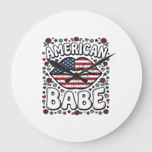 American Babe Patriotic Vintage Engraving Design_1 Large Clock