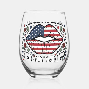American Babe Patriotic Vintage Engraving Design_1 Stemless Wine Glass