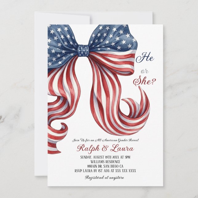 American Baby Bow Gender Reveal  Invitation (Front)