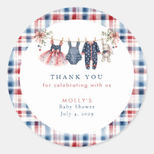 American Baby Patriotic Clothesline Baby Shower Classic Round Sticker