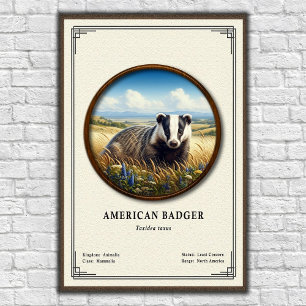 American Badger Zoology Series Poster
