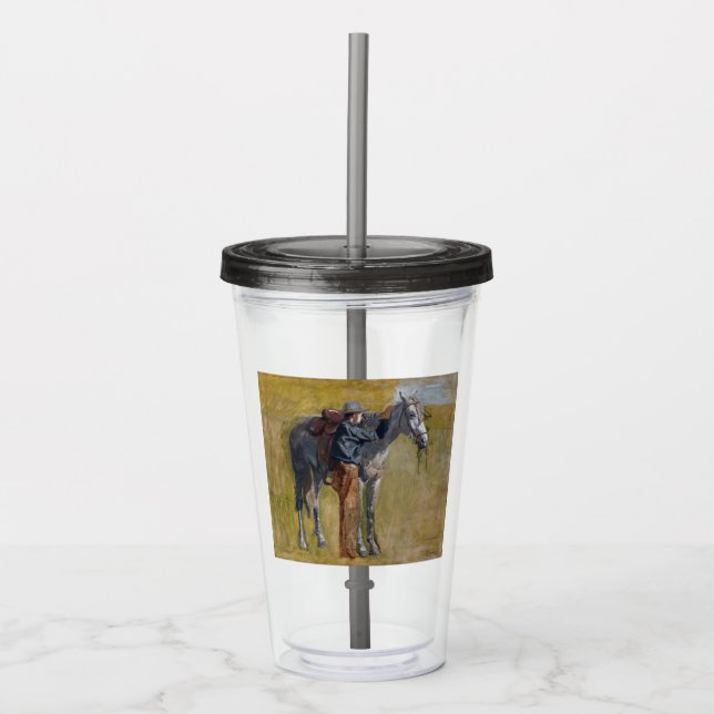 American Badlands: Old West Cowboy with Horse Acrylic Tumbler (Front)