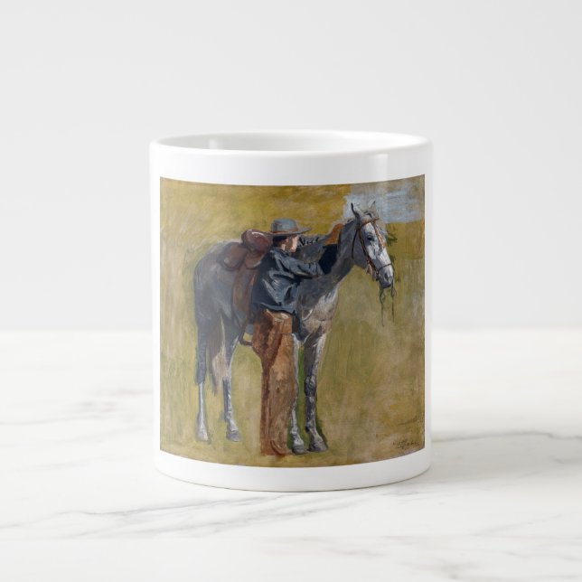 American Badlands: Old West Cowboy with Horse Large Coffee Mug (Front)