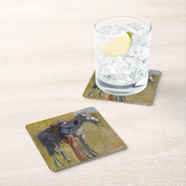American Badlands: Old West Cowboy with Horse Square Paper Coaster (Insitu)